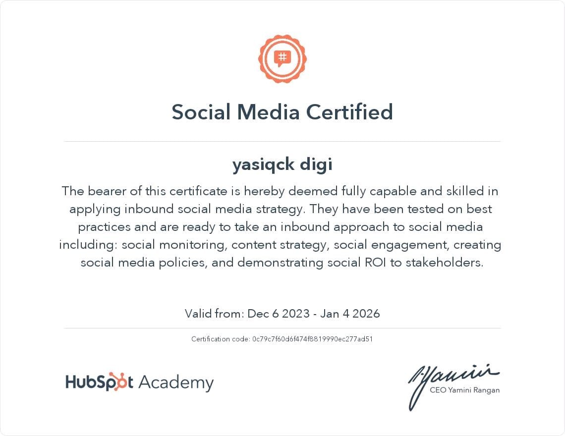 hubspot social media certificate